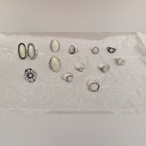 Elegant Silver Opal Ring Set Lot E